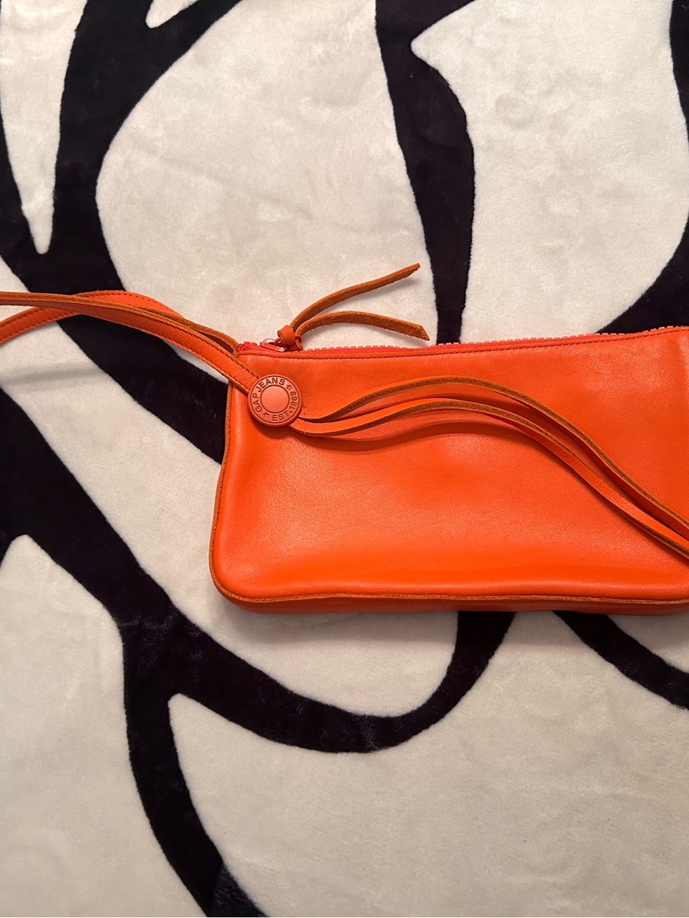 Orange 2 way Leather Wristlet Clutch or shoulder bag. (Never used!)